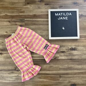 Matilda Jane Good Hart Sunrise Big Ruffles Knit Pants Orange Pink Stripe 4